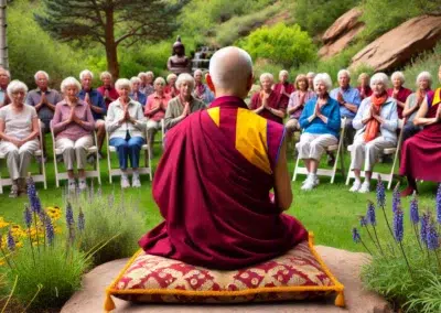 Seniors Meditating with Lama at Buddhist Senior Living